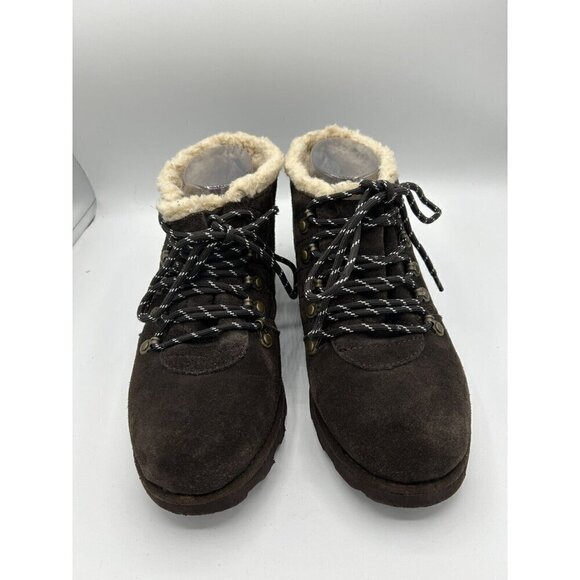 Bearpaw Brown Faux Fur Suede Lace Hiker Ankle Boot Booties Size 9 - Picture 4 of 10